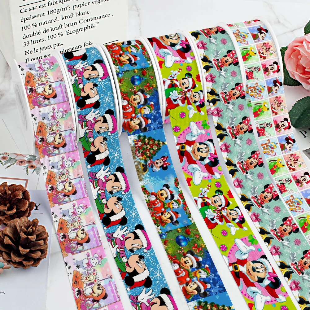 5 ياردة عيد الميلاد ميكي نمط Grosgrain أشرطة شريط من الساتان لتغليف الشعر القوس DIY بها بنفسك الديكور هدية التعبئة