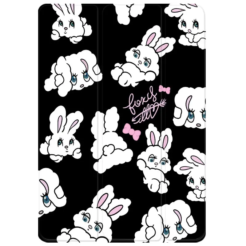 Korean Cute Cartoon Girl Rabbit Acrylic iPad Case For iPad Pro 11 13in 2025 iPad Pro 12.9in Air7 10th 11th M4/5 3Fold Cover