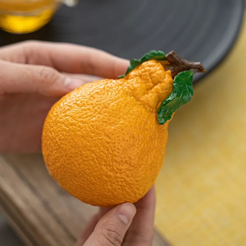 Good Luck Mandarin Orange Tea Pet Simulation Fruit Statue Mini Tea Table Ornament Home Tea Room Desktop Decor Craft Gift