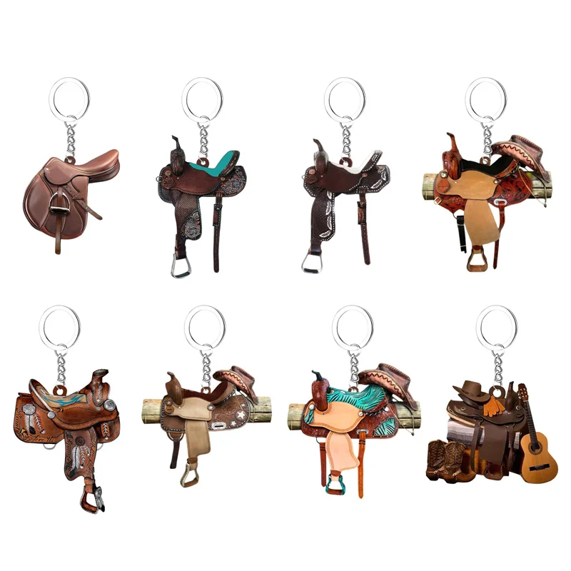 Saddle Shape Acrylic Key Ring Mini Key Chain Hook, Western Cowboy Saddle Acrylic Pendant for Horses Lover Gift Decoration, Moda