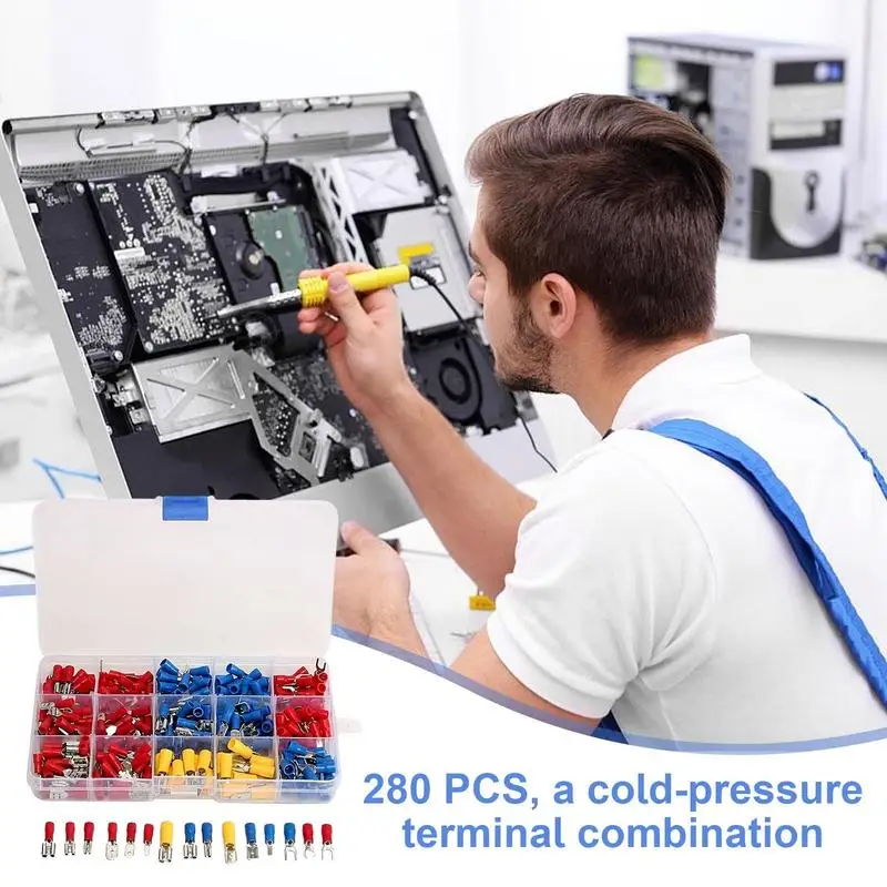 Electrical Connectors Kit 280X Wire Terminal Kit With Storage Box Insulated Cable Connectors Quick Disconnect Terminals