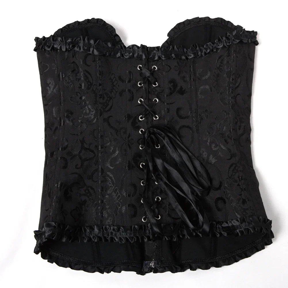 Satin Lace Up Corset Tops Overbust Jacquard Floral Bustier Sexy Corsets Gothic Gorset Plus Size 7XL Busk Korsett For Women