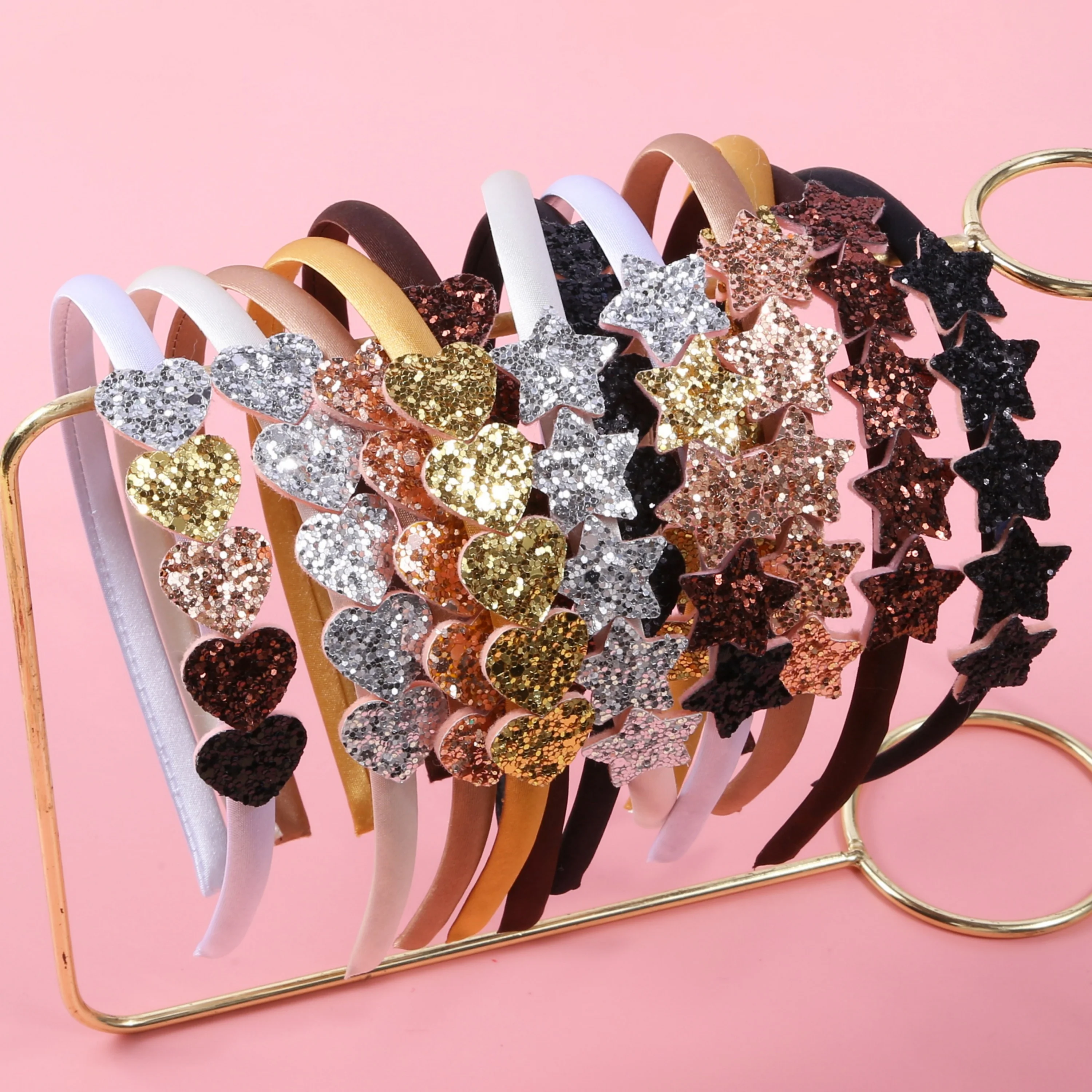 6/12 pz Oro Cachi Nero Glitter Cuore Stella Decor Fasce Per Bambini Ragazze Donne Morbide Macchia Cerchi Per Capelli Accessori Per Capelli Quotidiani