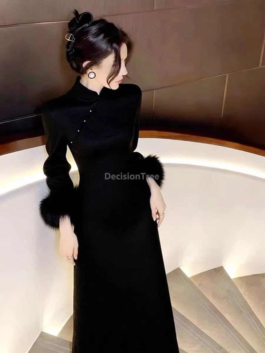 

2026 fashionable improved elegant high end party qipao retro exquisite chinese qipao winter daily lady temperament cheongsam