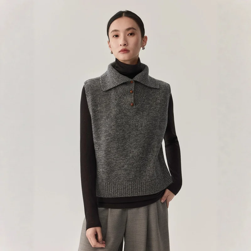 

Sheep Wool Design Layered Knitted Vest Elegant Temperament Women'S Autumn Inner Wear Long Sleeve Knitted Sweater