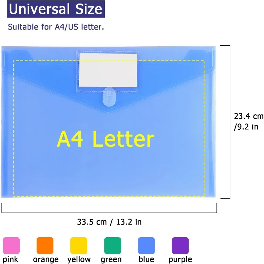 6 Pack Plastic Envelopes Poly Envelope Folder Clear Document Plastic File Folde Organization with Hook and Loop Closure Letter
