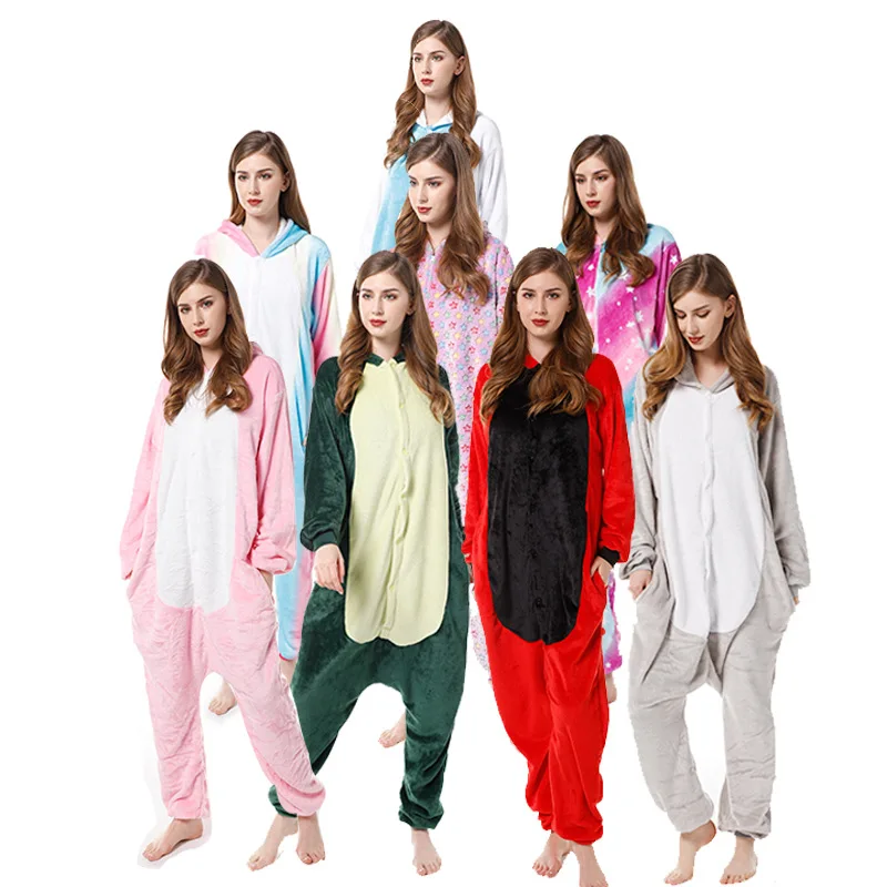 Thickened Warm Flannel One Piece Pajamas Autumn Winter Dinosaur Cartoon Animal Hooded Sexy Adult Sleepwear Onesie Women Clothing