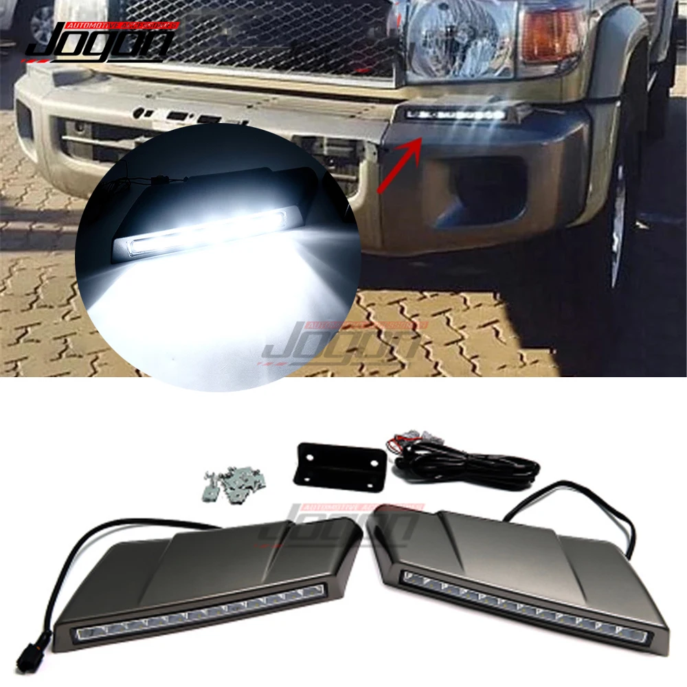 Car Front Bumper LED Daytime Running DRL Light For Toyota Land Cruiser LC70 LC76 LC77 LC78 LC79 Under Headlight Lamp Grille Trim