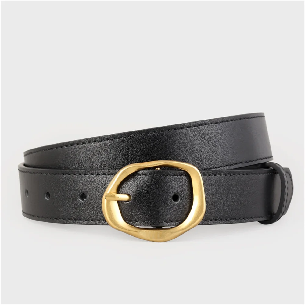 Vintage Gold Color Oval Buckle Women Belt Luxury Genuine Leather Belt Ladies Trendy Belts Fashion Waistband for Jeans Dress