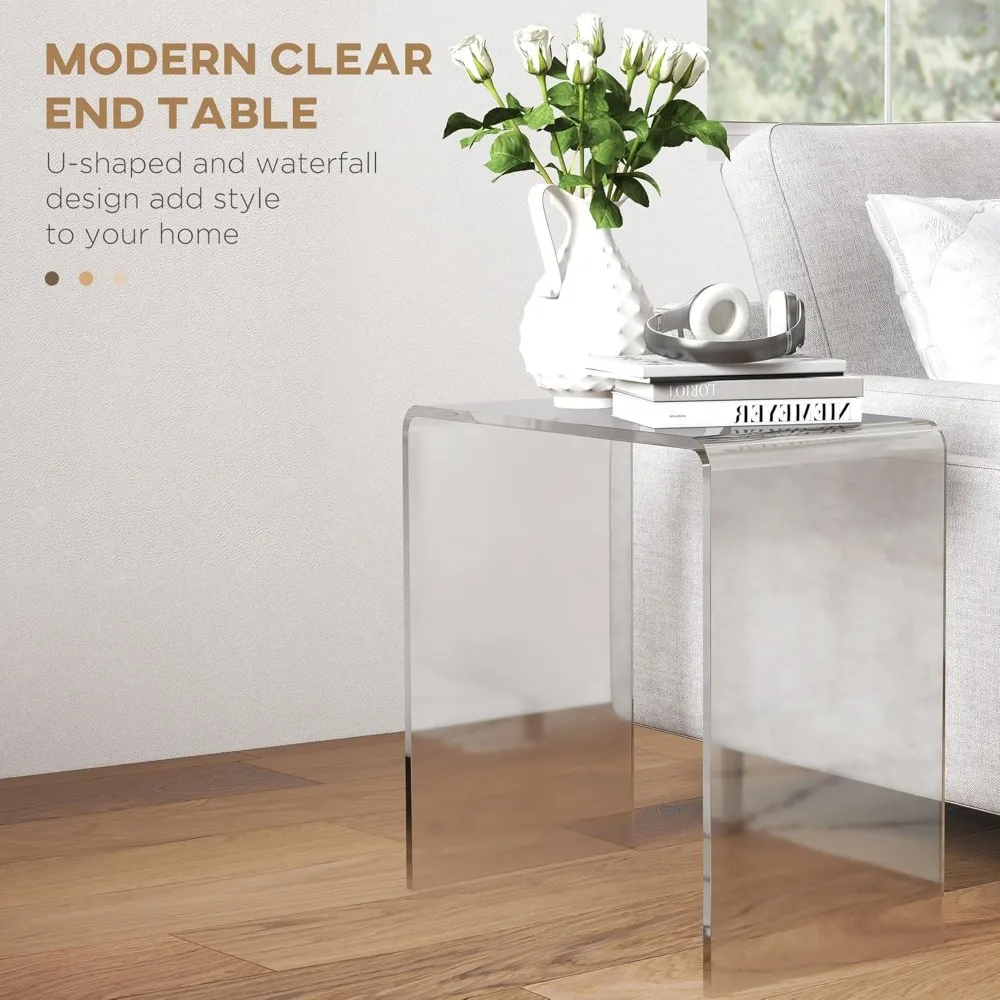 Acrylic Waterfall Edge Coffee Table, 12mm Thick, Clear, Long Rectangle Design, Modern Living Room Furniture