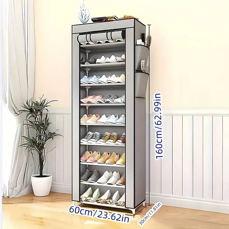 10-Layer Sturdy Shoe Rack - Holds 18-22 Pairs, Dustproof, Adjustable, Space-Saving, Bedroom/Entrance