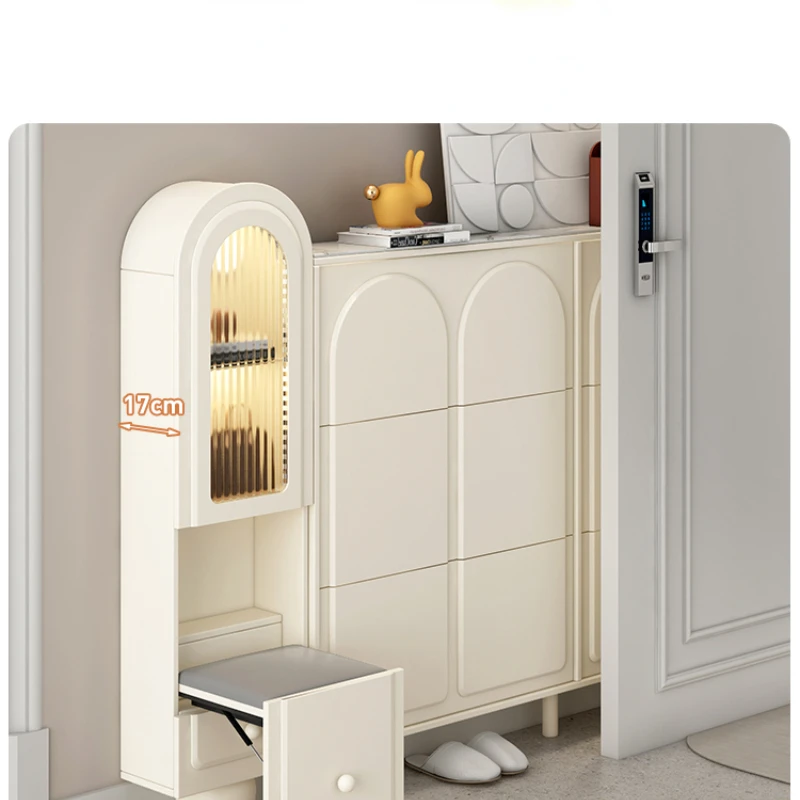 

Wall Shoe Cabinet 24cm Large Capacity Door Storage Cabinet Can Sit Folding Stool Hall Cabinet