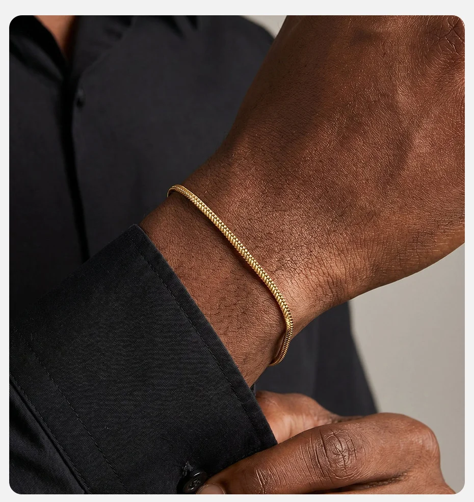 Vnox Minimalistisches 1,2/2mm Breites Dünnes Schlangenketten-Armband für Männer und Frauen, Gold- oder Silberplattierter Edelstahl Verstellbarer Schmuck Geschenk – Detail 2