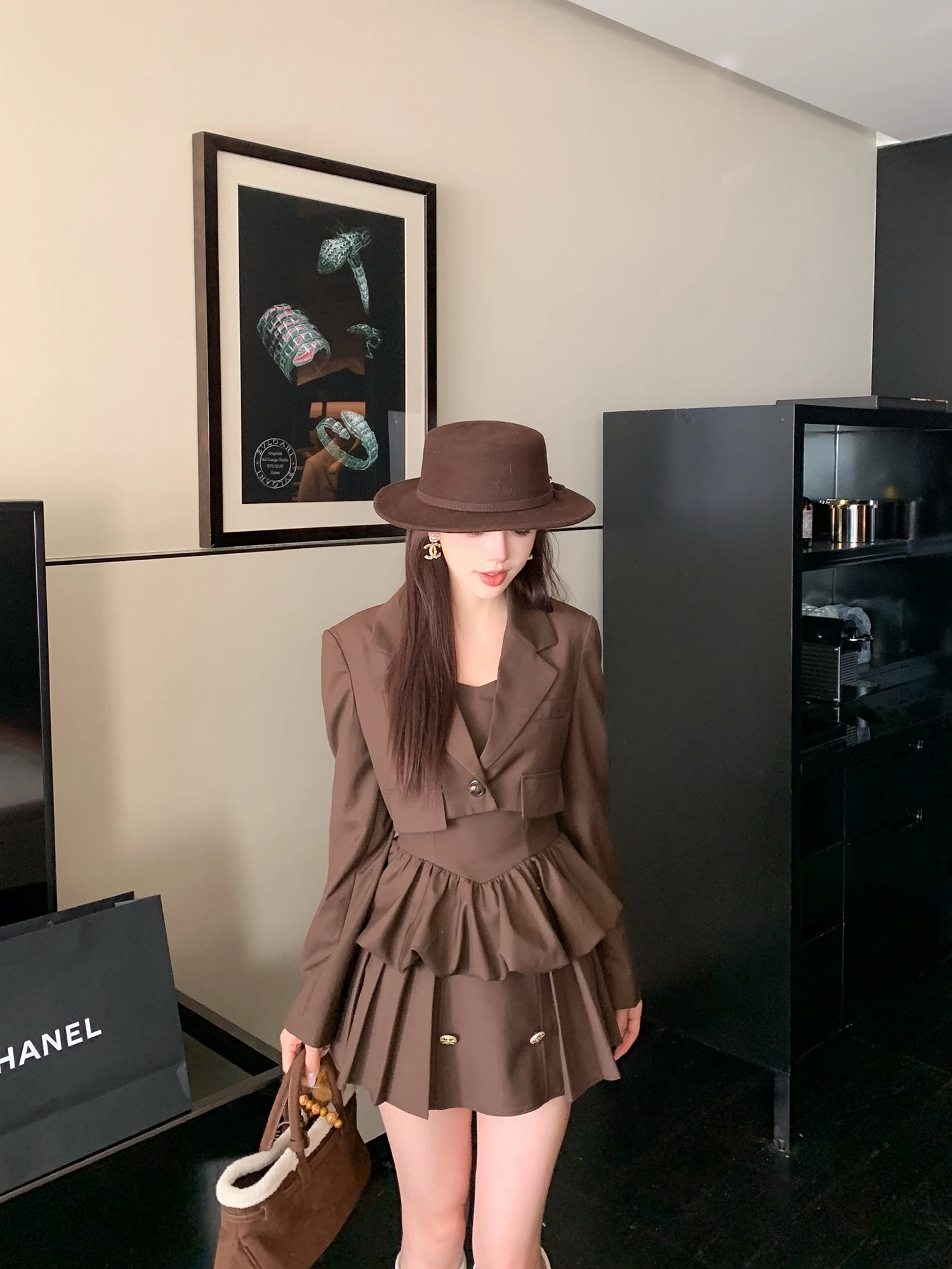 

Юбка-трапеция с высокой талией, плиссированная, с поясом, на двухрядных пуговицах, Ladiesfirst Night Sea Star Sweet College, из полиэфирного волокна