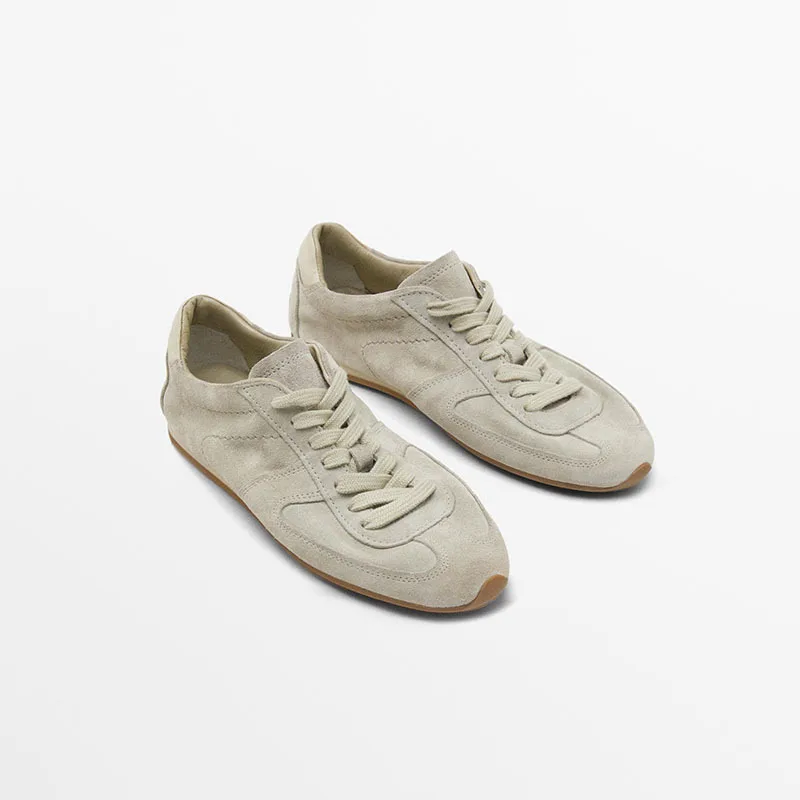 Withered Minimalist Handmade Genuine Leather Women's Shoes Round Toe Suede Sneakers Fashionable Comfortable Training Shoes Woman