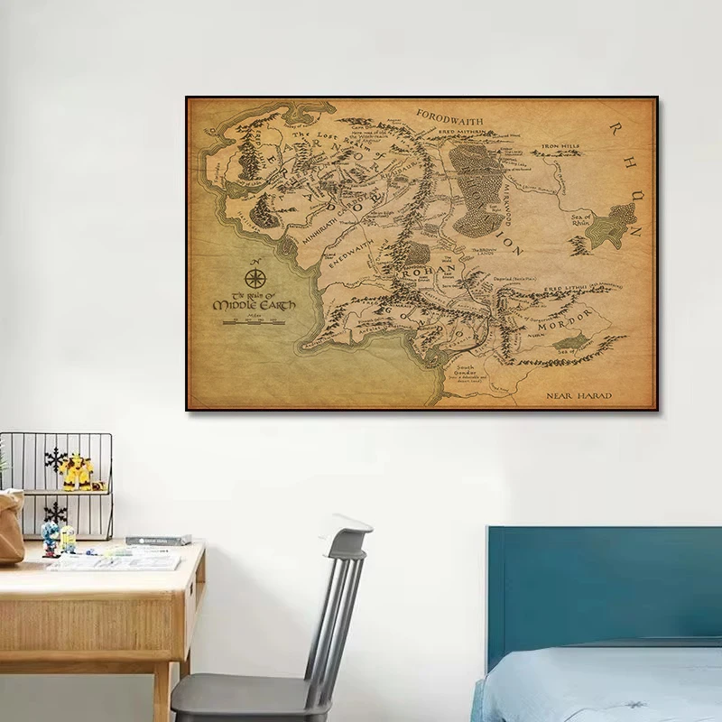 Banmu الأوسط الأرض الرجعية بالقرب من Harad خريطة المدينة الجدار ملصق فني يطبع خريطة خمر الرسم على لوحات القماش الجدارية غرفة المعيشة ديكور المنزل