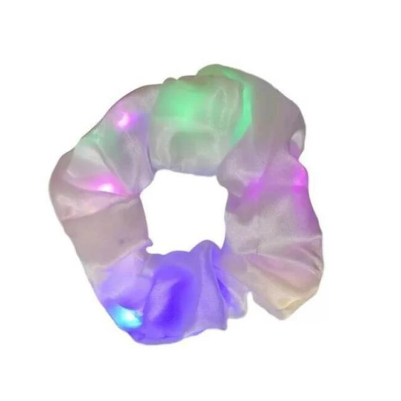 Solid Color LED Luminous Hair Hairband Glowing Girls Scrunchy Hair Accessories Light Up Rubber Band Elastic Band