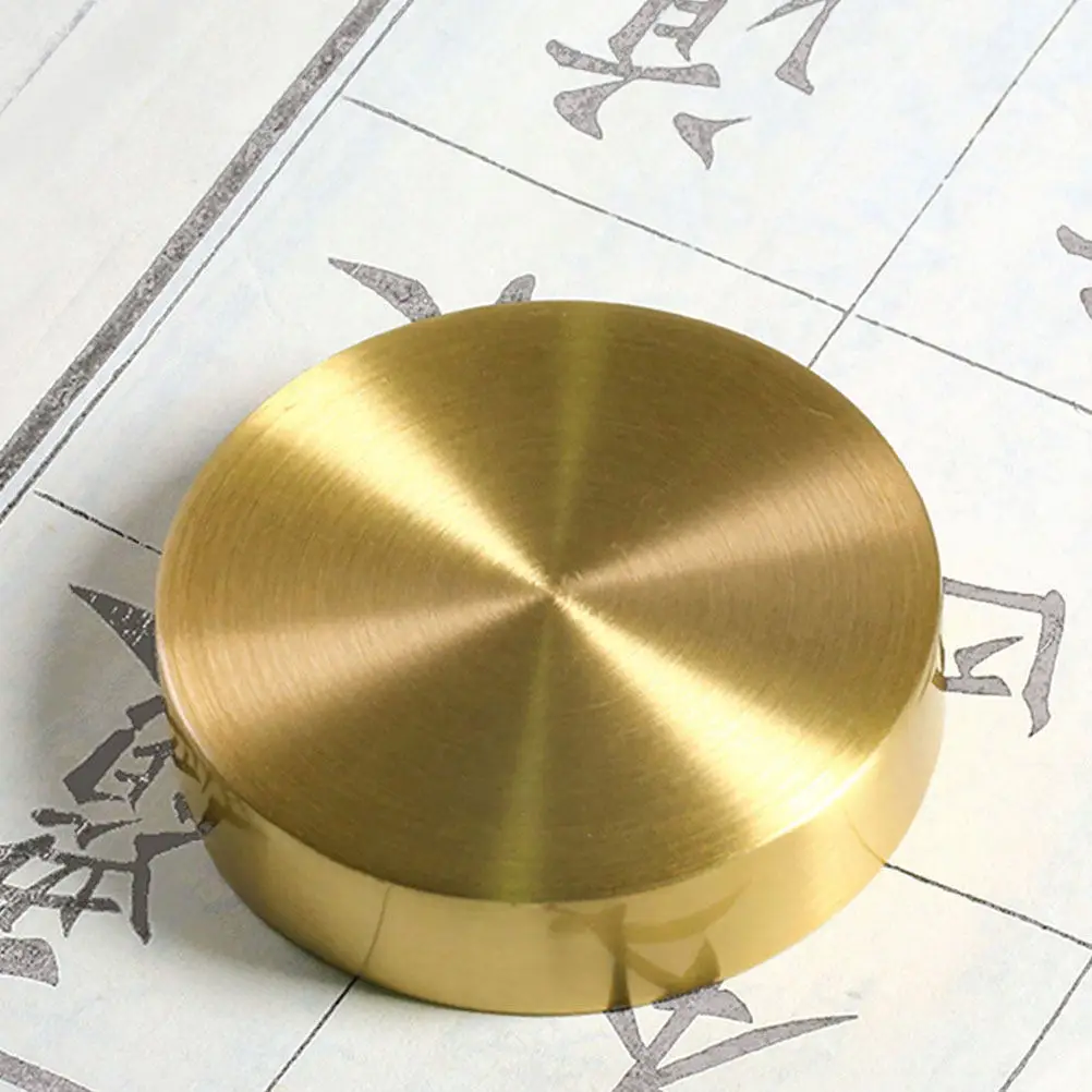 Brass Paperweight Round Solid Heavy Duty Calligraphy Paper Weight for Chinese Calligraphy Practice Study Desk Decoration Gift