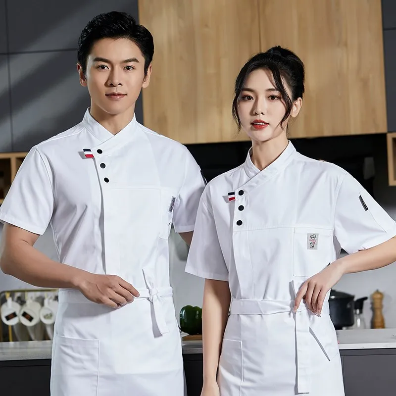 

Высококачественный поварской костюм для мужчин и женщин, из чистого хлопка, дышащий, для работы в отеле и на кухне, летняя униформа