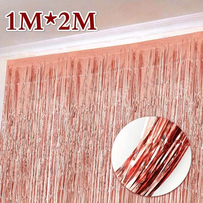 Cortina de Flecos Metálicos oro rosa para puerta y eventos