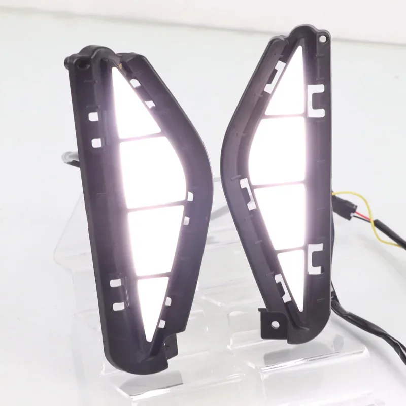 Car LED DRL 12V Daylights For Hyundai Santa Fe 2021 - 2024 Yellow Turn Signal Indicator Daytime Running Light Fog Lamp Headlight