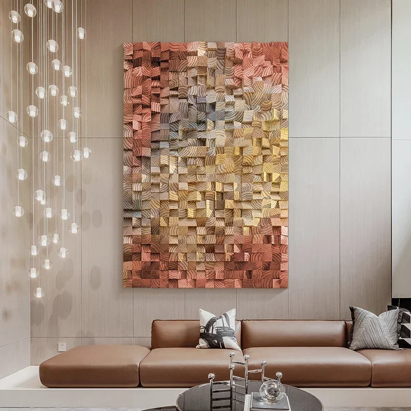 55High-end 3d three-dimensional wood decorative painting abstract solid wood living room background