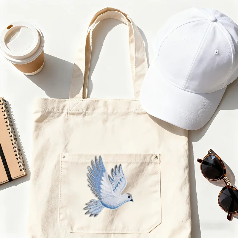 1pc blue-white gradient dove embroidery patch, iron-on badge suitable for jackets, hats, and hoodies, a meaningful creative gift view 3