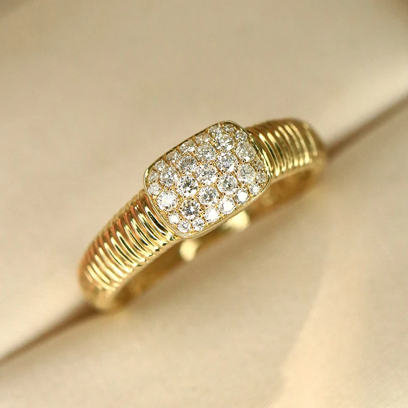 Aazuo Vintage Jewelry 18K Yellow Gold Real Diamond 0.28ct Fashion Ring Gift For Women Luxury Engagement Halo anillos mujer Party