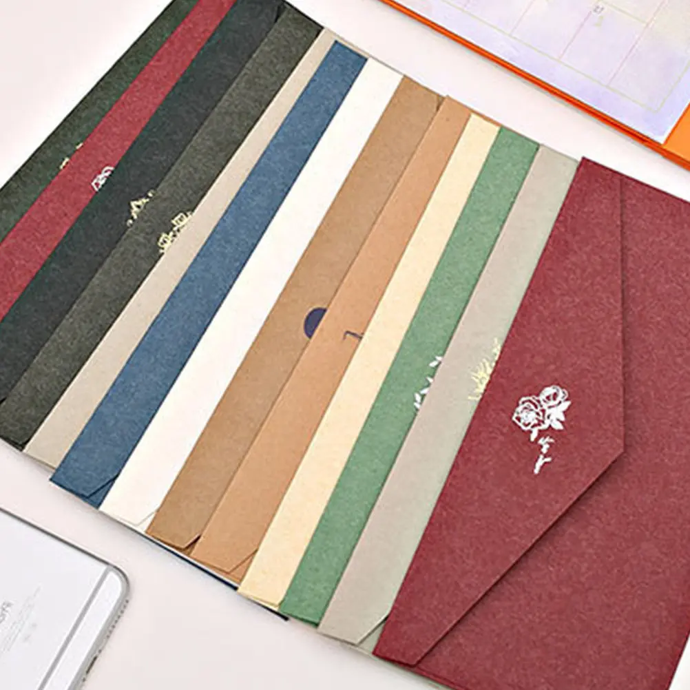 10Pcs Elegant Classic Envelope Kraft Material Non-Crack Folding Retro Gilding Design Blank Envelope for Wedding Engagement