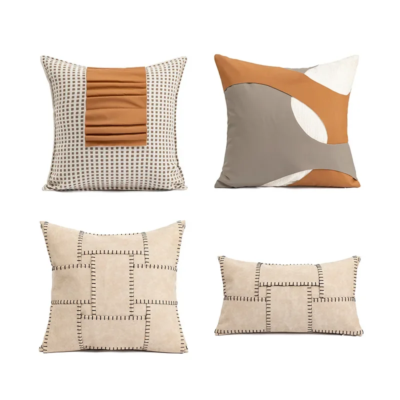 30X50/45X45CM Brown Patchwork Throw Pillow Cover Modern Simple Stamping Waist Cushion Cover Decor Home Decorative Pillowcase