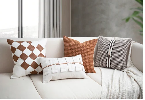 brown black houndstooth Pillowcase geometric design cushion cover patchwork lumbar pillow cover