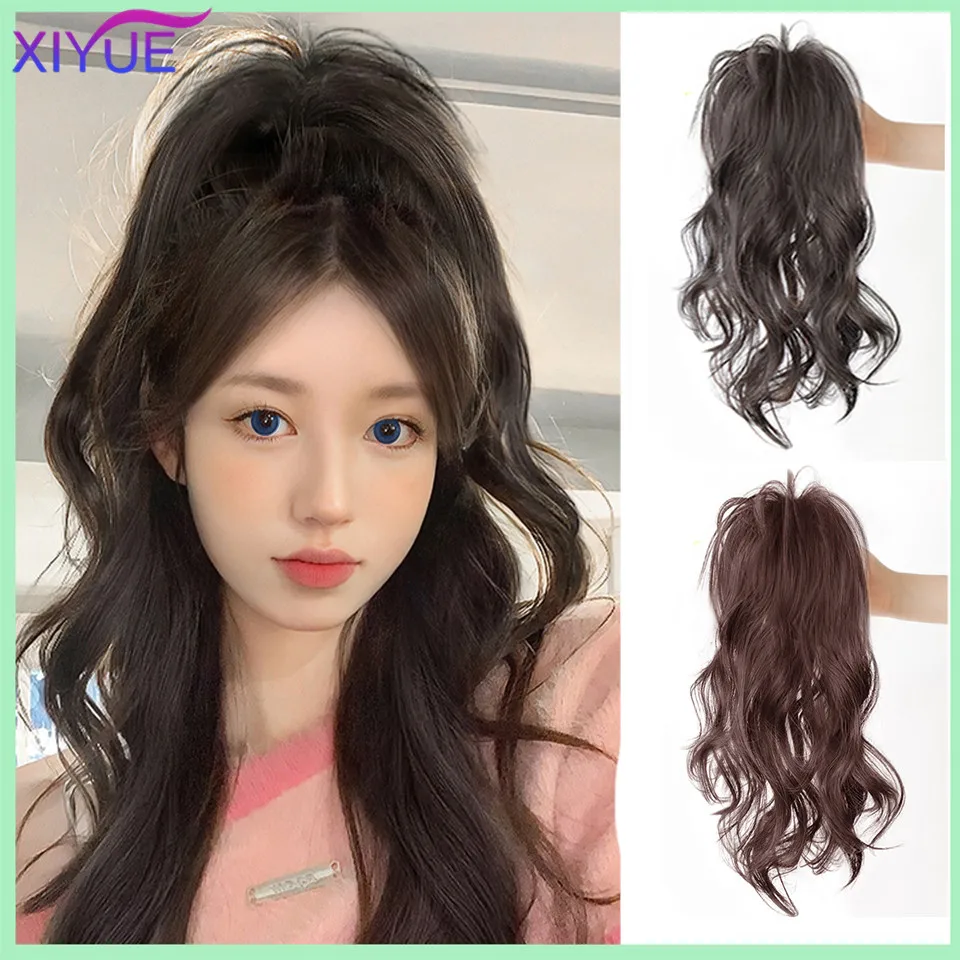 

XIYUE Wig Girl Long Hair Vigorous Girl Fluffy and Light Half Tie Princess Braid Grab Clip Curly Hair High Horsetail Wig