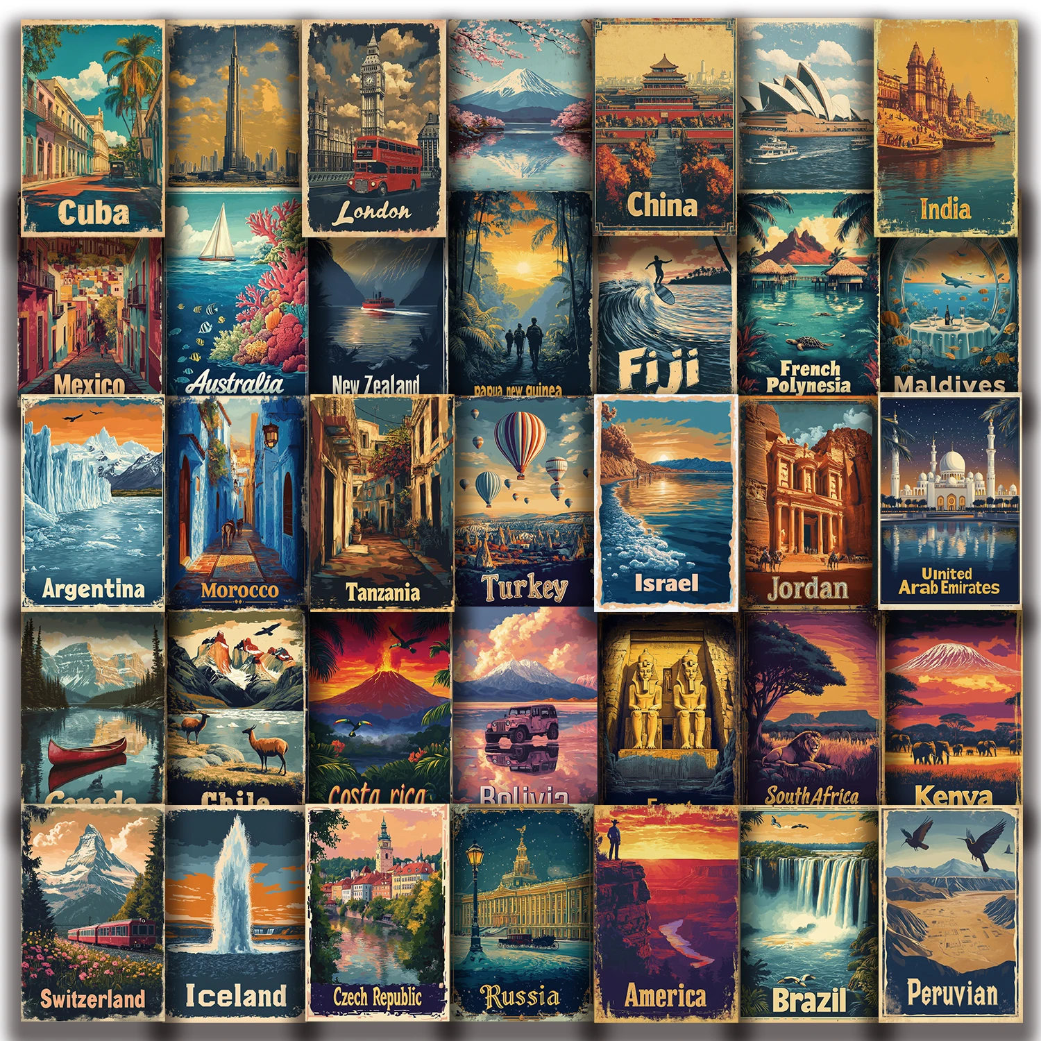 50 個ヴィンテージトラベルポスター 1950 年代ステッカーカラフルな装飾デスクノートブックとガラス封筒ノートブックアクセサリーステッカー