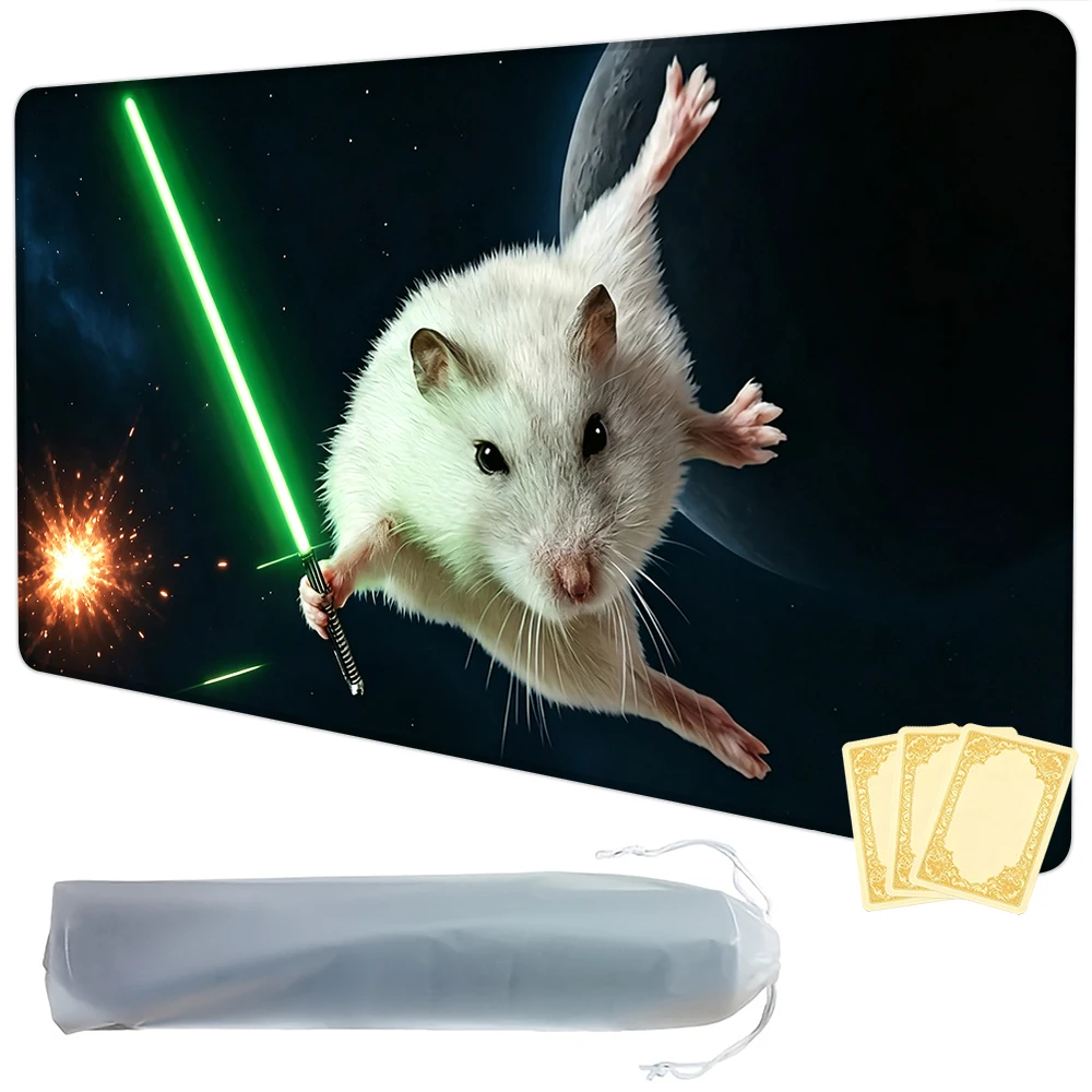Funny White Rat Alien TCG Playmat Magic Playmat Gathering Gaming Mat with Stitched Edge Anti-slip base 60X35cm Trading Card Game