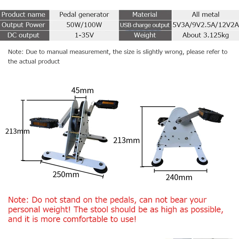 Imagem -04 - Dispositivo Portátil 50w 100w do Treinamento da Reabilitação do Gerador do Pedal do pé da Mão Que Gira a Bicicleta Saída Usb Dupla