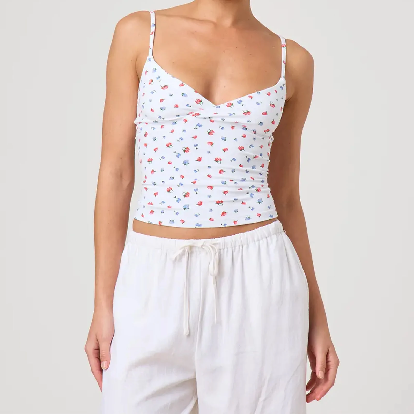 

Women's Cropped Camisoles Summer Sleeveless Open Back V Neck Solid Color Slim Fit Tank Tops Female Girls Aesthetic Vest Clubwear