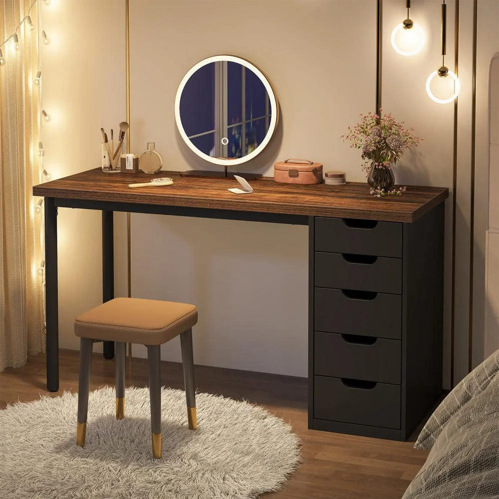 39.4 بوصة. مكتب زينة للمكياج باللون الأسود مع 5 أدراج، وطاولة تزيين حديثة مع أدراج قابلة للعكس (مكتب فقط) #5