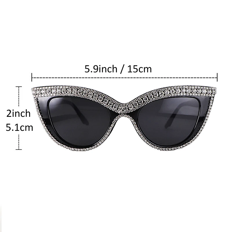 Fashion Bling Bling Cat Eye Sunglasses Women Rhinestone Trim Eyeglasses Female UV400 Protection