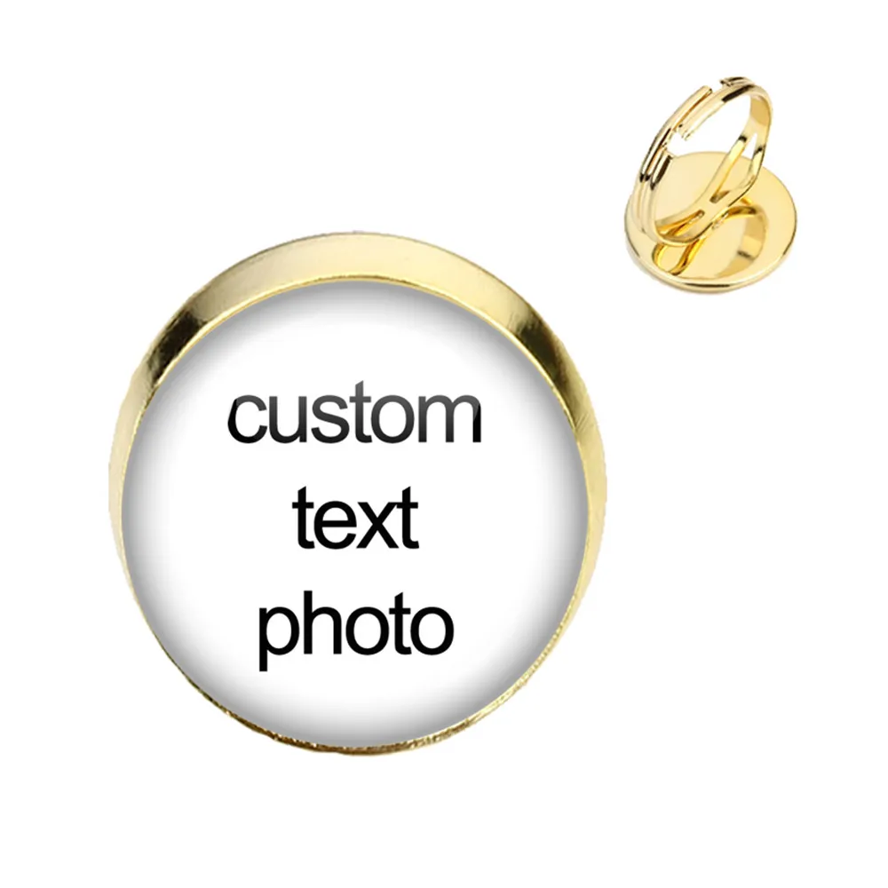 Customized Photo Glass Ring Logo Photo Jewelry Round Mens Women For Family Wedding Personalized Custom Gifts