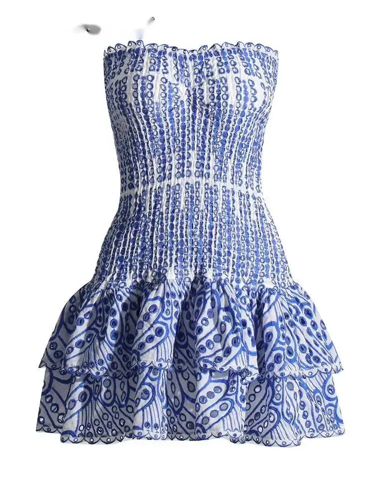 Cut Out Layered Hem Sexy Dress Elegant For Women Strapless Sleeveless Off Shoulder High Waist Mini Dresses Female Clothing P4SW