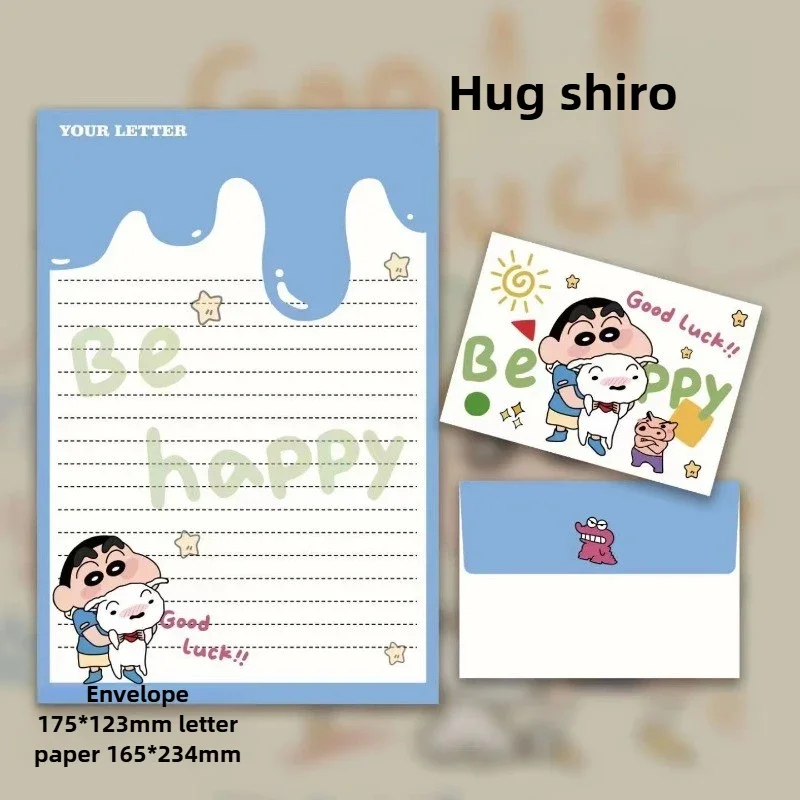 4pcs ชุด Crayon Shin-Chan ซองแผ่นจดหมายอะนิเมะ DIY งานแต่งงานวันเกิดการ์ดเชิญการเขียนเอกสารเครื่องเขียน