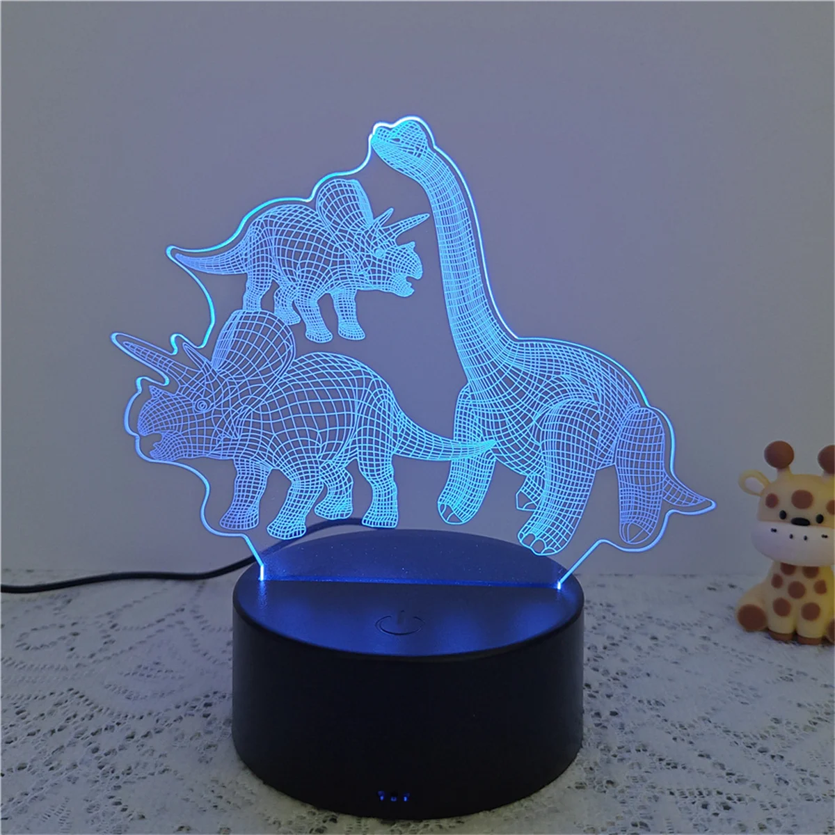 1pc Three Dinosaurs 3D Night Light, 3D Optical Illusion Lamp With Touch, 7-Color Changing Ambient Light For Bedroom