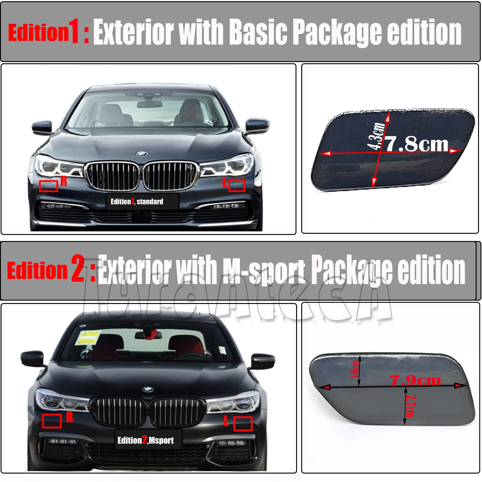 Headlight Washer Cover for 16-19 BMW7 G11 G12 Fit 725d 725Ld 730dx 730Li 730i 740dX 740eX 740iX 750LiX 750iX B7 M760LiX