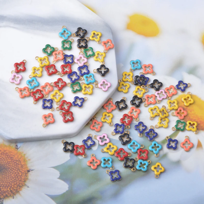 30 Stück Kupfer Beidseitig Emaillierte Pflaumenblüten-Anhänger Mini-Kreuz-Perlen Damen Halskette Ohrringe Anhänger DIY Schmuckzubehör – Detail 4