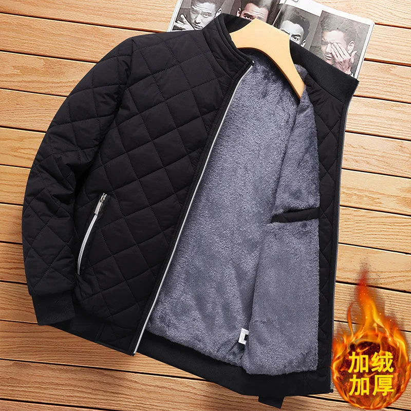Autumn Winter Bomber Jacket Men Diamond Pattern Fleece Lined Casual Jacket Men Fashion Clothing 2026 Brand New Slim Fit Coat