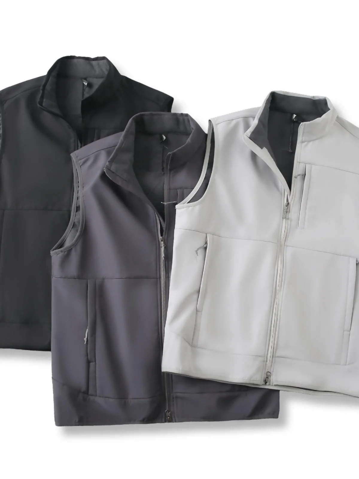 

Outdoor Men's Pure Color Windproof Waterproof Stand Collar Vest Faionable Urban Sle Stand Fit Zipper Closure Autumn Sp...