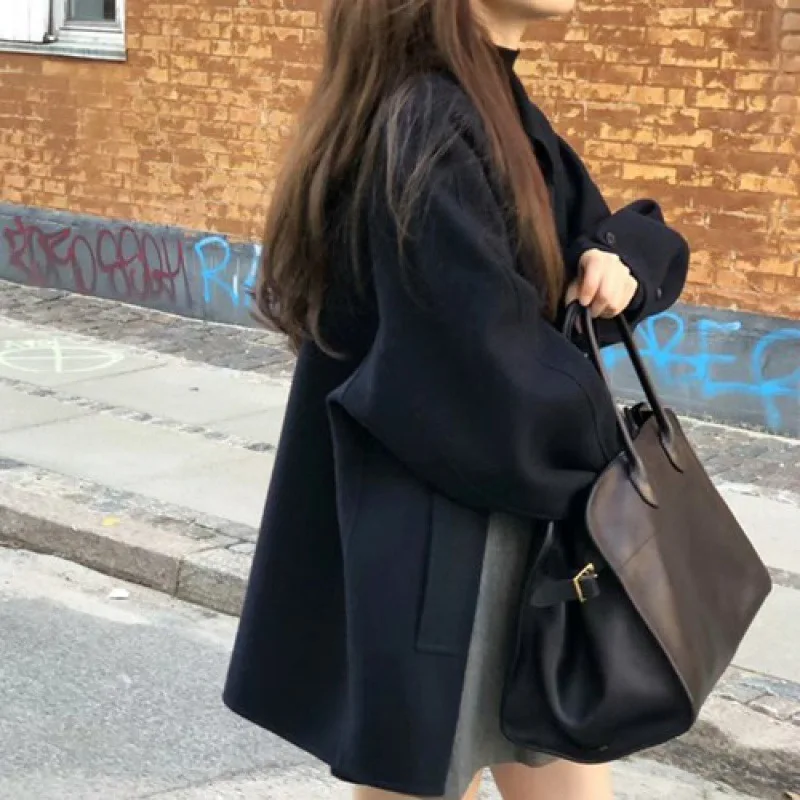 

Black woolen coat women's 2025 autumn and winter woolen coat new Korean small high-end women's coat