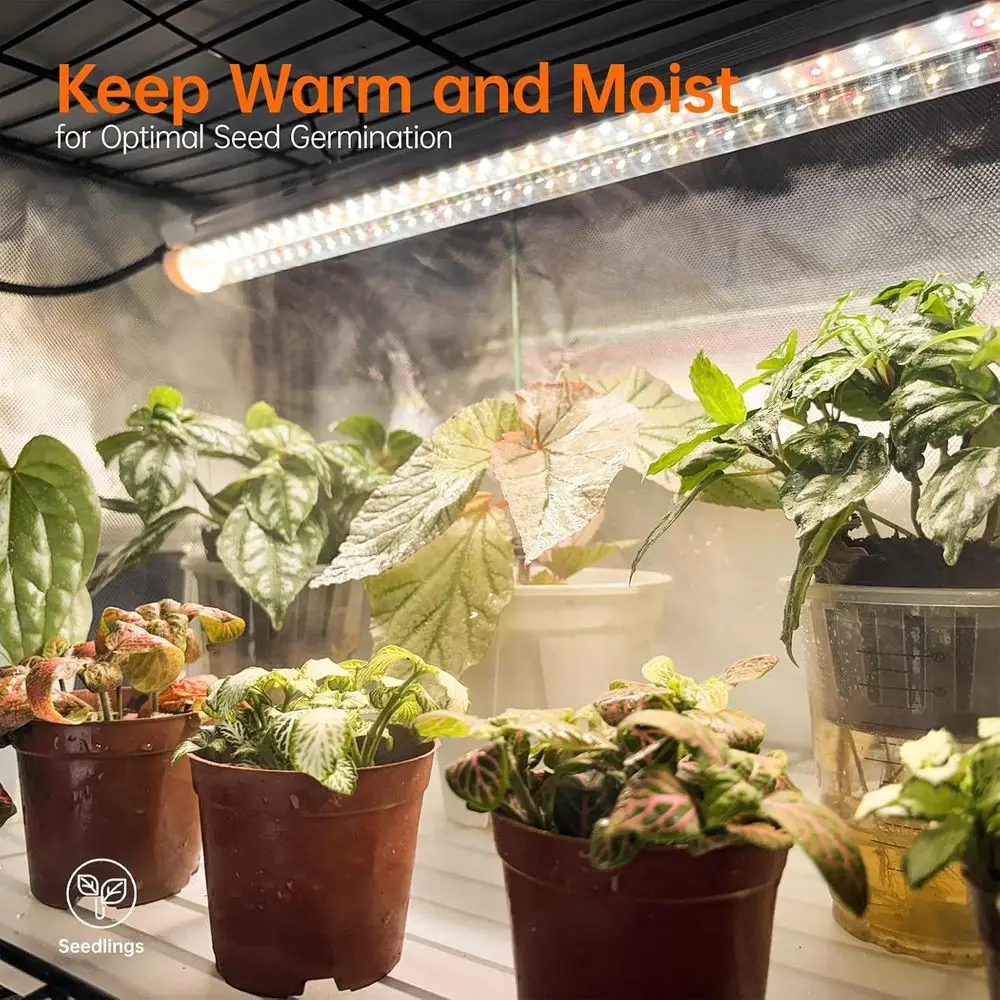 Estufa com luz de cultivo, suporte para plantas, 4 pacotes de luzes para plantas de espectro completo de 24 W, prateleira para plantas com barraca, partida de sementes, bandeja para sementes,