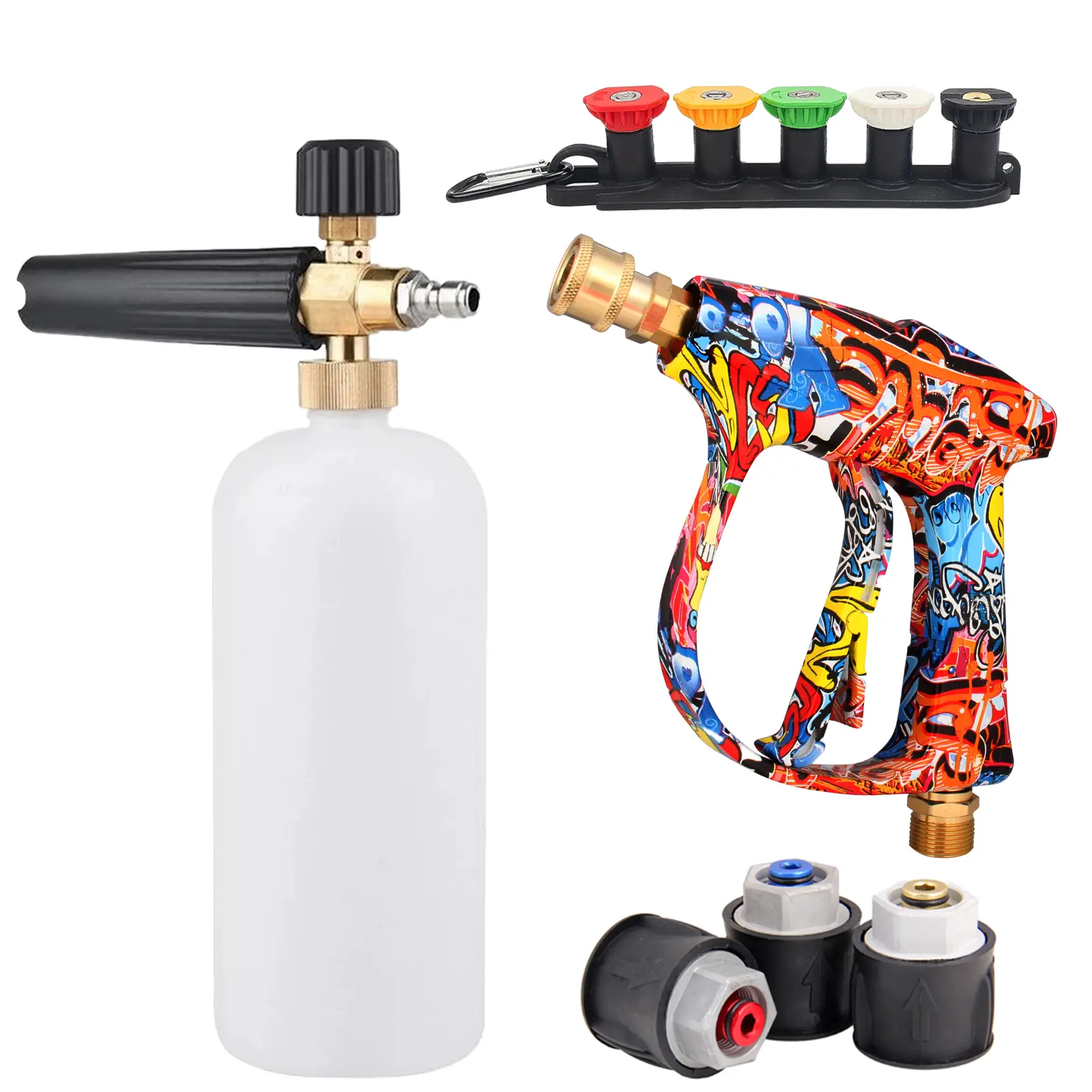 Pistola de água de alta pressão 4350PSI com design de graffiti, canhão de espuma de 1L e conexão rápida de 1/4", sem bateria para Karcher série K