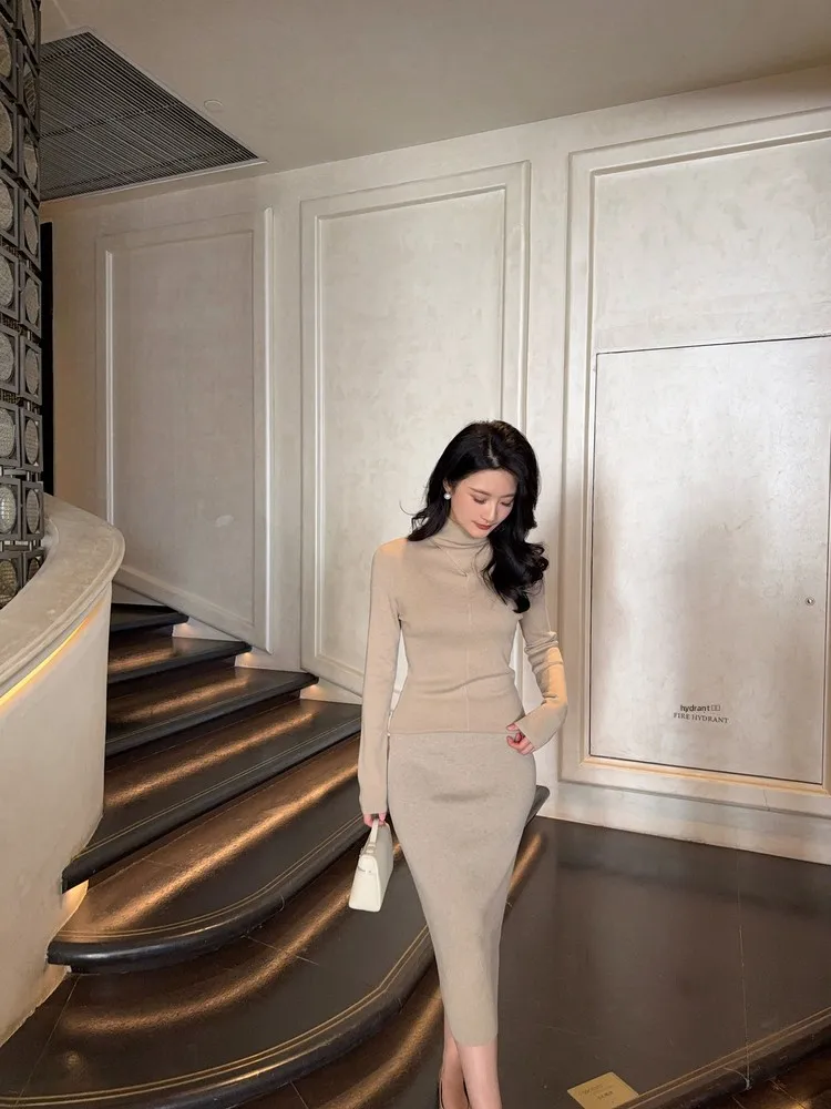 

Ele Soft Knitted Base irt Women's Autumn Winter f High Collar mat Personali Mmm Collection Gentle Sle